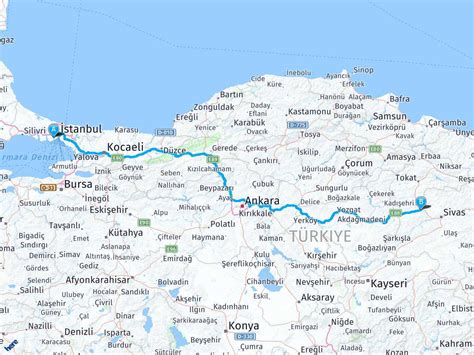 istanbul sivas arası yol haritası